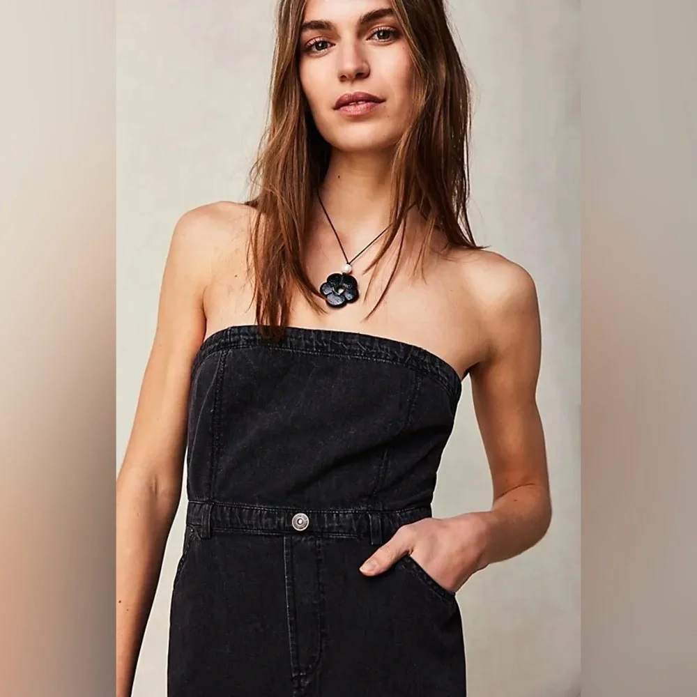 NWOT Free People Picture Perfect Midi Strapless Tube Denim Dress Size 2